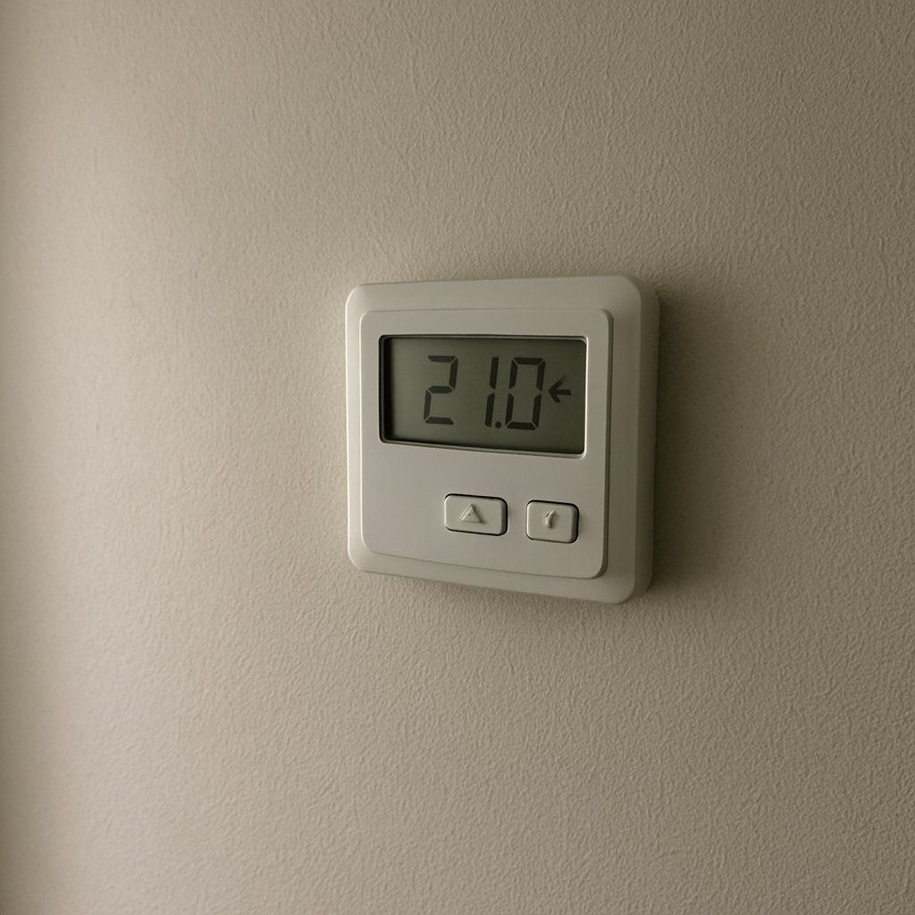 Thermostat d'ambiance blanc affichant 21 degrés